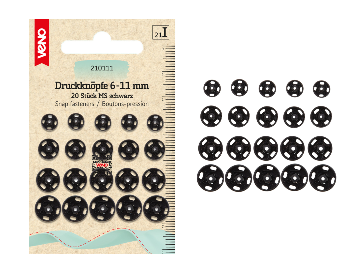 VENO Annäh-Druckknöpfe 6-11 mm Schwarz