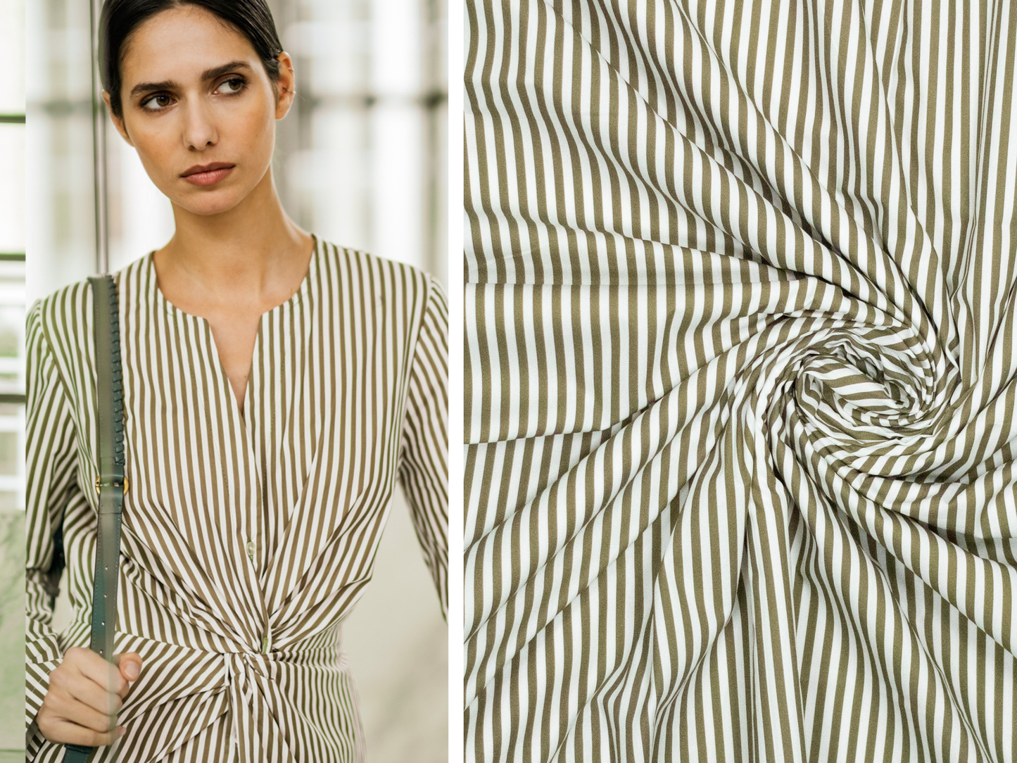 Baumwollstoff Olive/Khaki gestreift