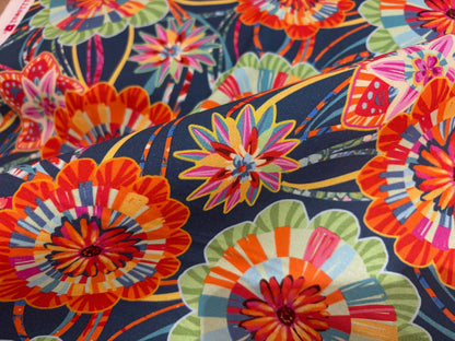 Baumwollstoff Festival Blumen Rot/Petrol Odile Bailloeul