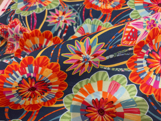 Baumwollstoff Festival Blumen Rot/Petrol Odile Bailloeul