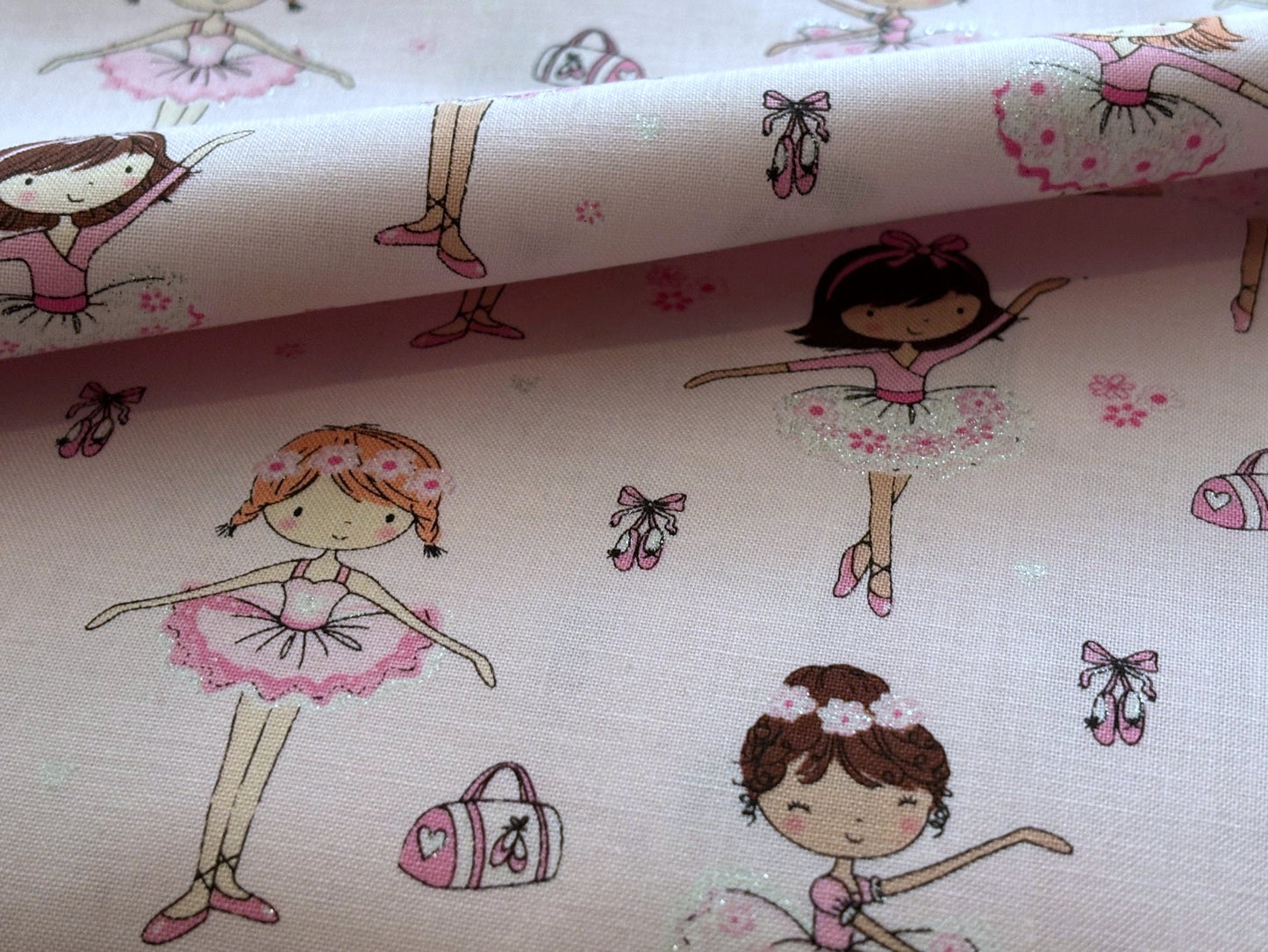 Kinderstoff Glitzer-Ballerina Rosa