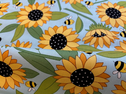 Baumwollstoff Sunny Honey Bienen und Sonnenblumen