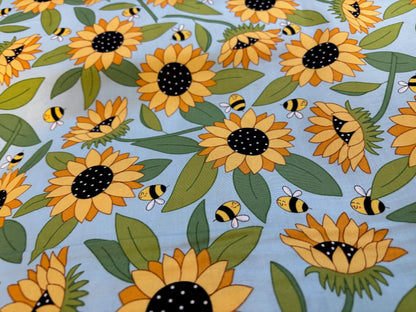 Baumwollstoff Sunny Honey Bienen und Sonnenblumen