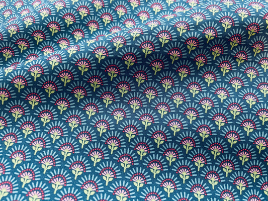 Baumwollstoff Whimsy Blumenornamente Blau