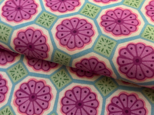 Baumwollstoff Whimsy Blütenrapport Rosa Mint