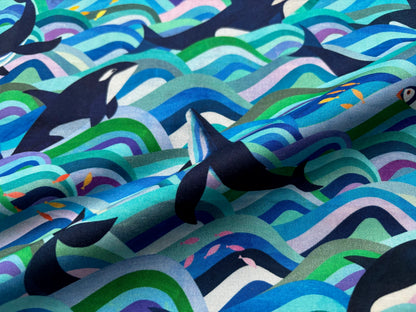 Baumwollstoff Whale Dance Wale Türkis