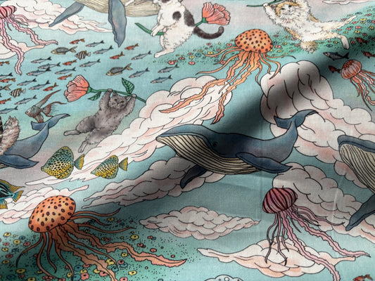 Baumwollstoff Wale und Katzen unter Wasser KOKKA