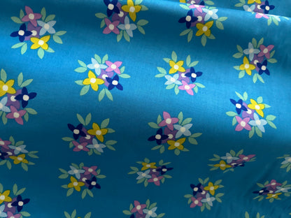 Baumwollstoff Retro Blumen Türkis