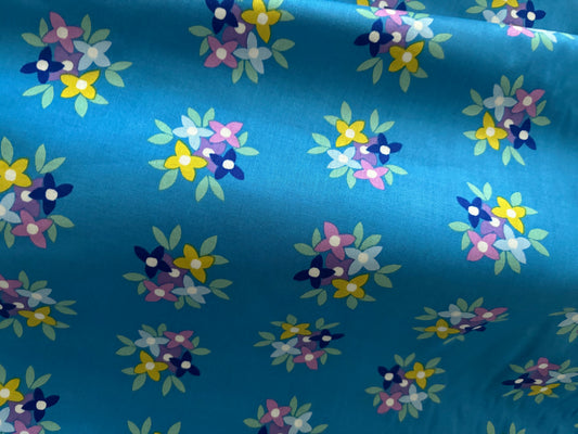Baumwollstoff Retro Blumen Türkis