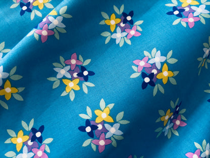 Baumwollstoff Retro Blumen Türkis