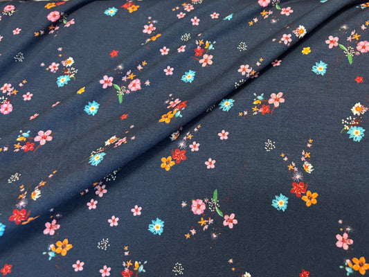 Viskose-Jersey Bunte Blümchen Dunkelblau Avalana