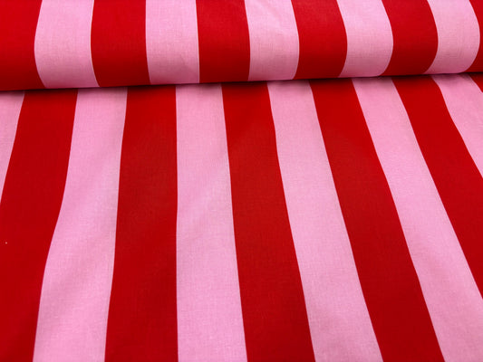 Baumwolle/Cretonne Blockstreifen Rot/Rosa