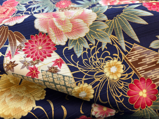 Baumwollstoff ASIA Blumen Violett Koralle Gold