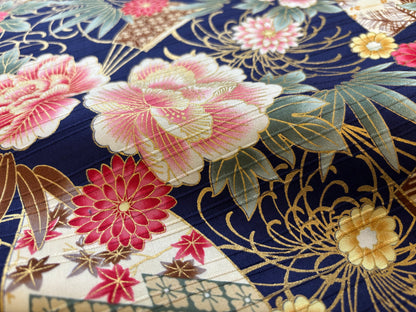 Baumwollstoff ASIA Blumen Violett Koralle Gold