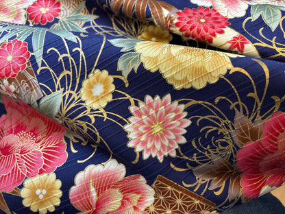 Baumwollstoff ASIA Blumen Violett Koralle Gold