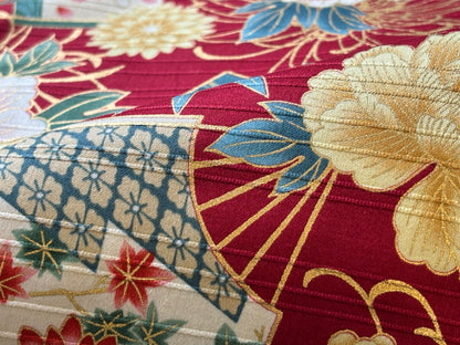 Baumwollstoff ASIA Blumen Dunkelrot Gelb Petrol Gold