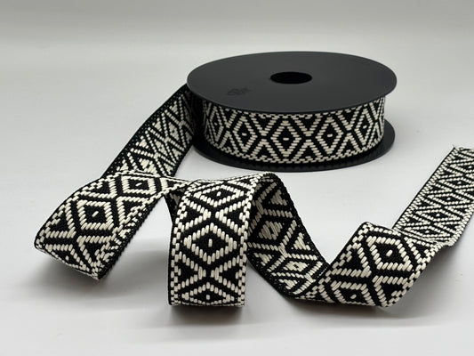 Gurtband Jacquard Raute Schwarz 38 mm