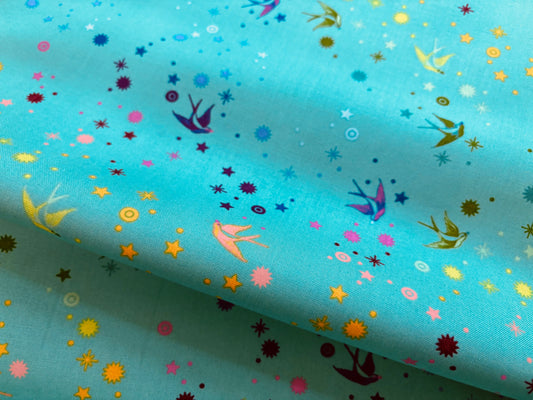 Baumwollstoff Fairy Dust Schwalben Mint