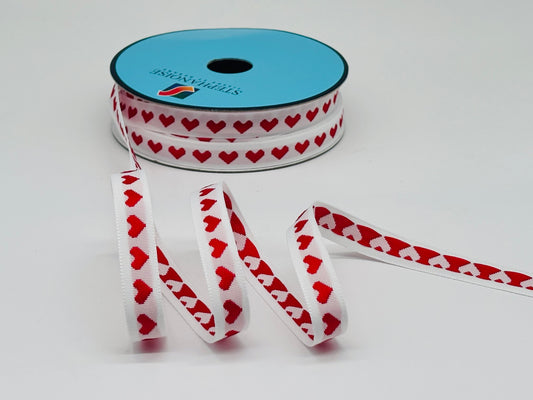 Webband Rote Herzen Weiß