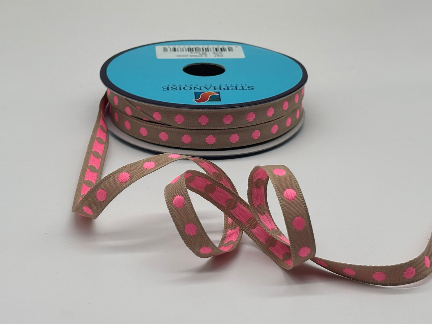 Webband Punkte Pink auf Beige
