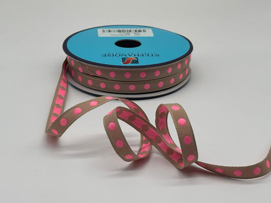 Webband Punkte Pink auf Beige
