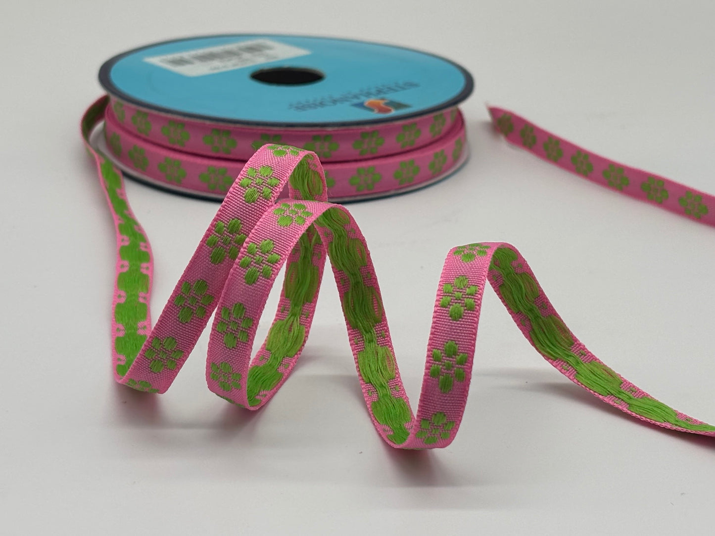 Webband Grüne Blümchen Pink