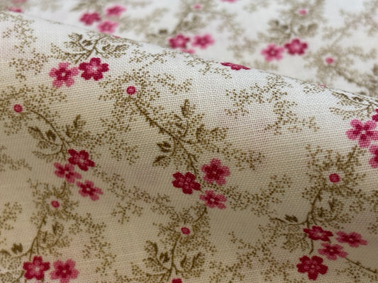 Baumwollstoff Blümchen Royal Pink Goldbeige