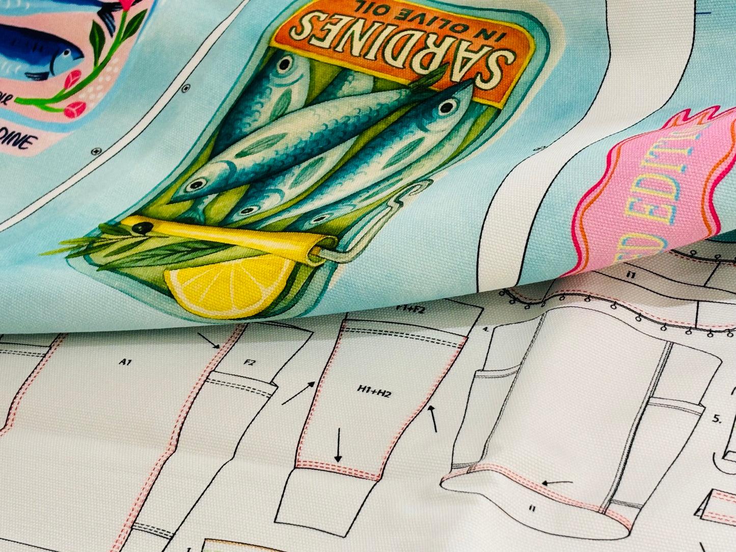 Baumwollstoff-Panel Tasche Marseille Sardines