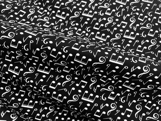 Baumwollstoff Musiknoten Schwarz