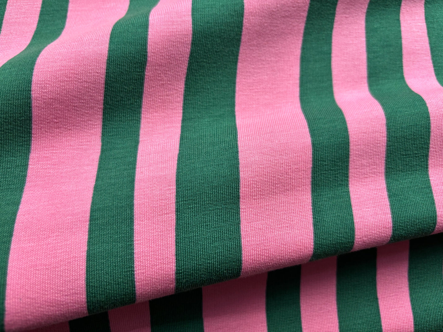 Bio-French Terry Pink/Grün gestreift