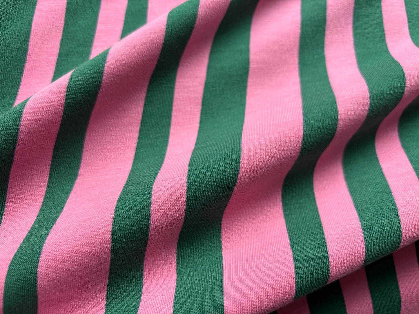 Bio-French Terry Pink/Grün gestreift