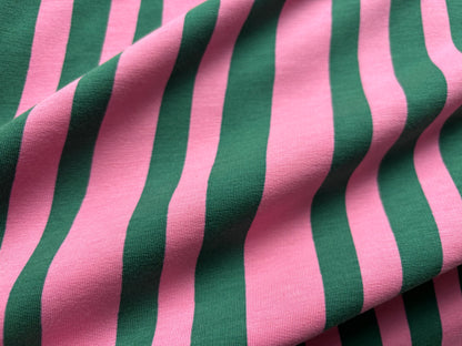 Bio-French Terry Pink/Grün gestreift