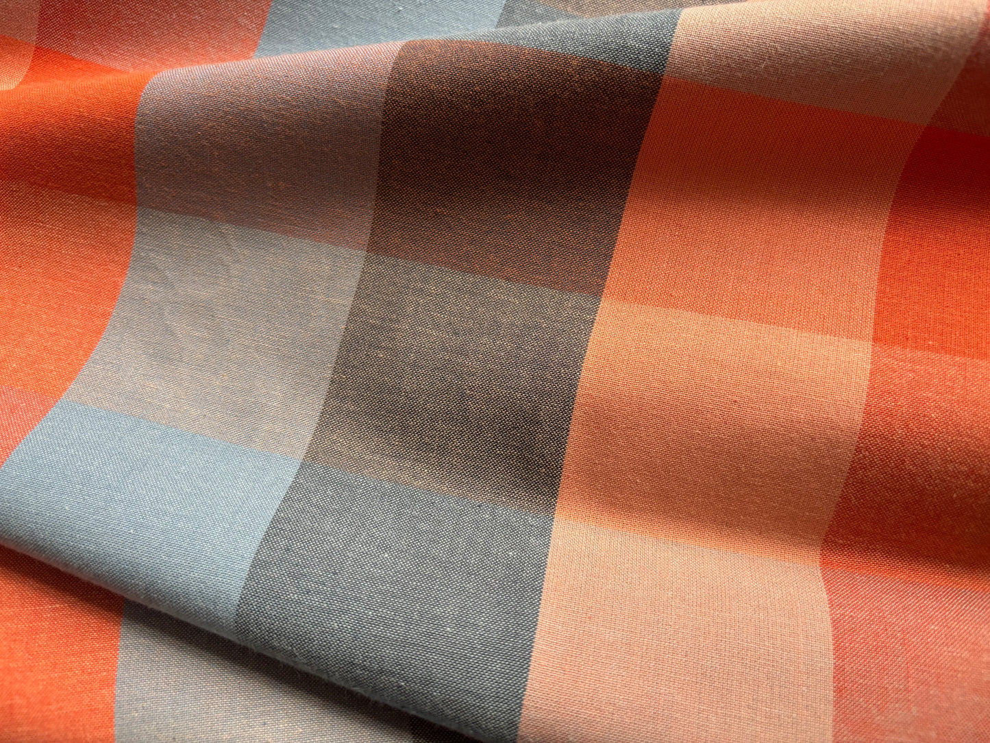 Baumwollwebstoff Große Karos Orange/Bleu
