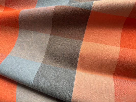 Baumwollwebstoff Große Karos Orange/Bleu