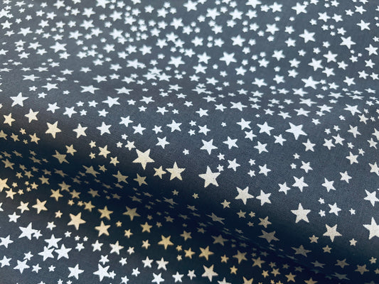 Weihnachtsstoff Glitzernder Sternenhimmel Grau/Silber