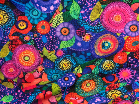 Baumwollstoff Fantasy Bunte Blumenwelt