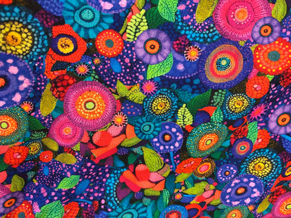 Baumwollstoff Fantasy Bunte Blumenwelt