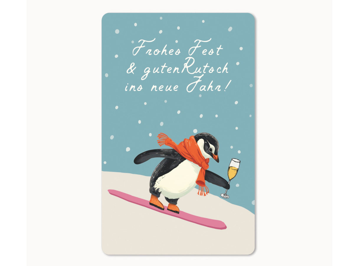 Weihnachtskarte Lunacard Champagne Pinguin