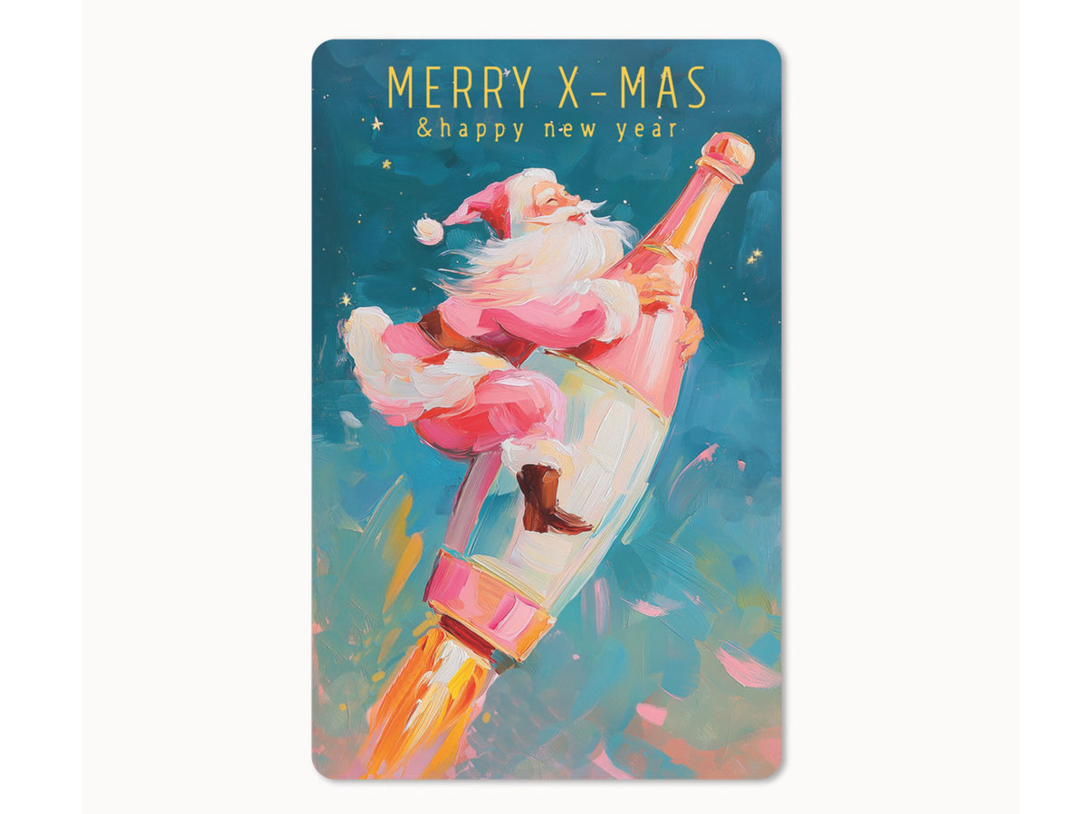 Weihnachtskarte Lunacard Champagne Santa