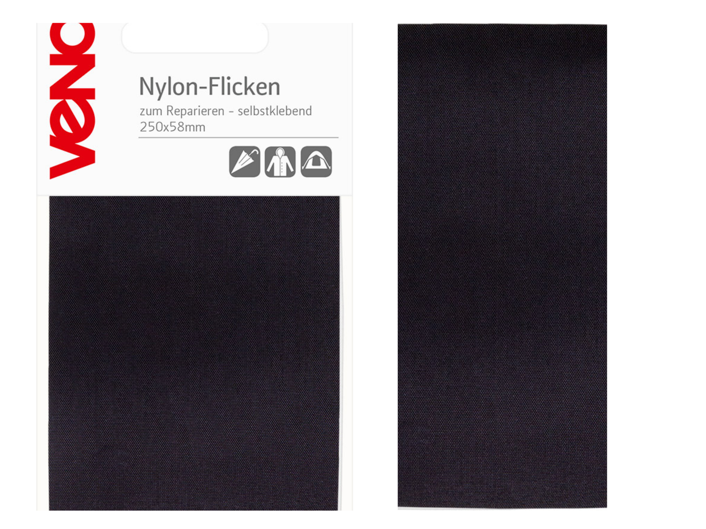 VENO Nylon Flickstoff-Streifen Schwarz