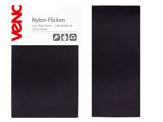 VENO Nylon Flickstoff-Streifen Schwarz