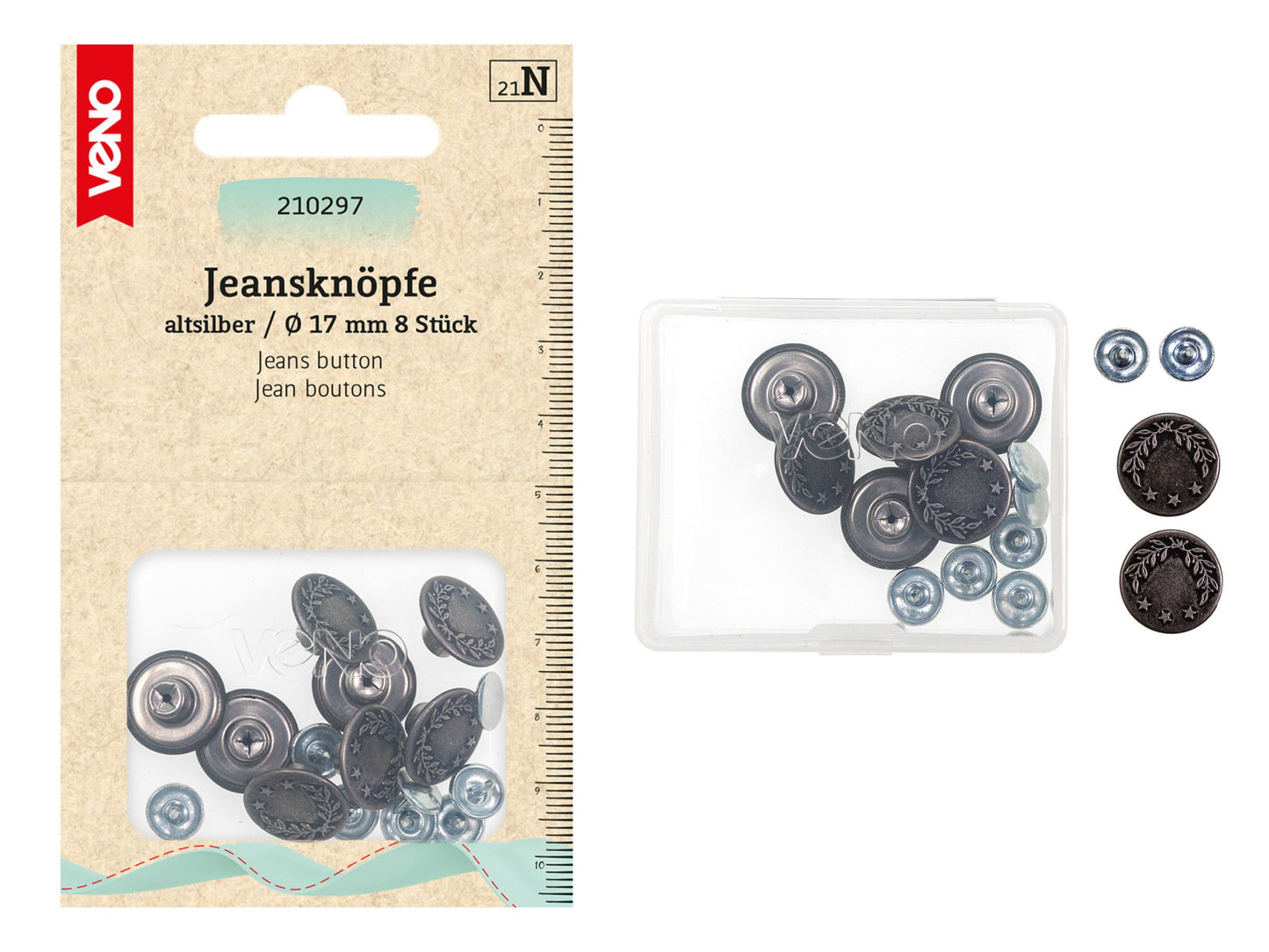 VENO Jeansknöpfe Altsilber 17 mm nähfrei