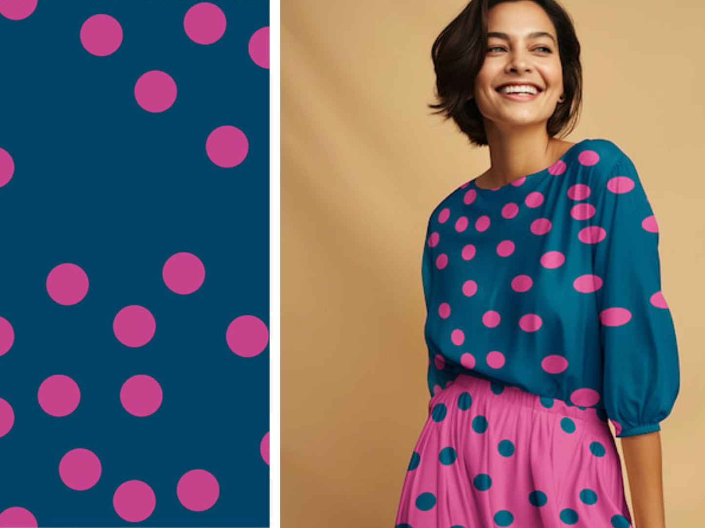 Viskose Light and Lush Punkte Pink/Blau
