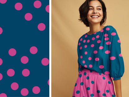 Viskose Light and Lush Punkte Pink/Blau