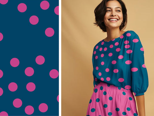 Viskose Light and Lush Punkte Pink/Blau