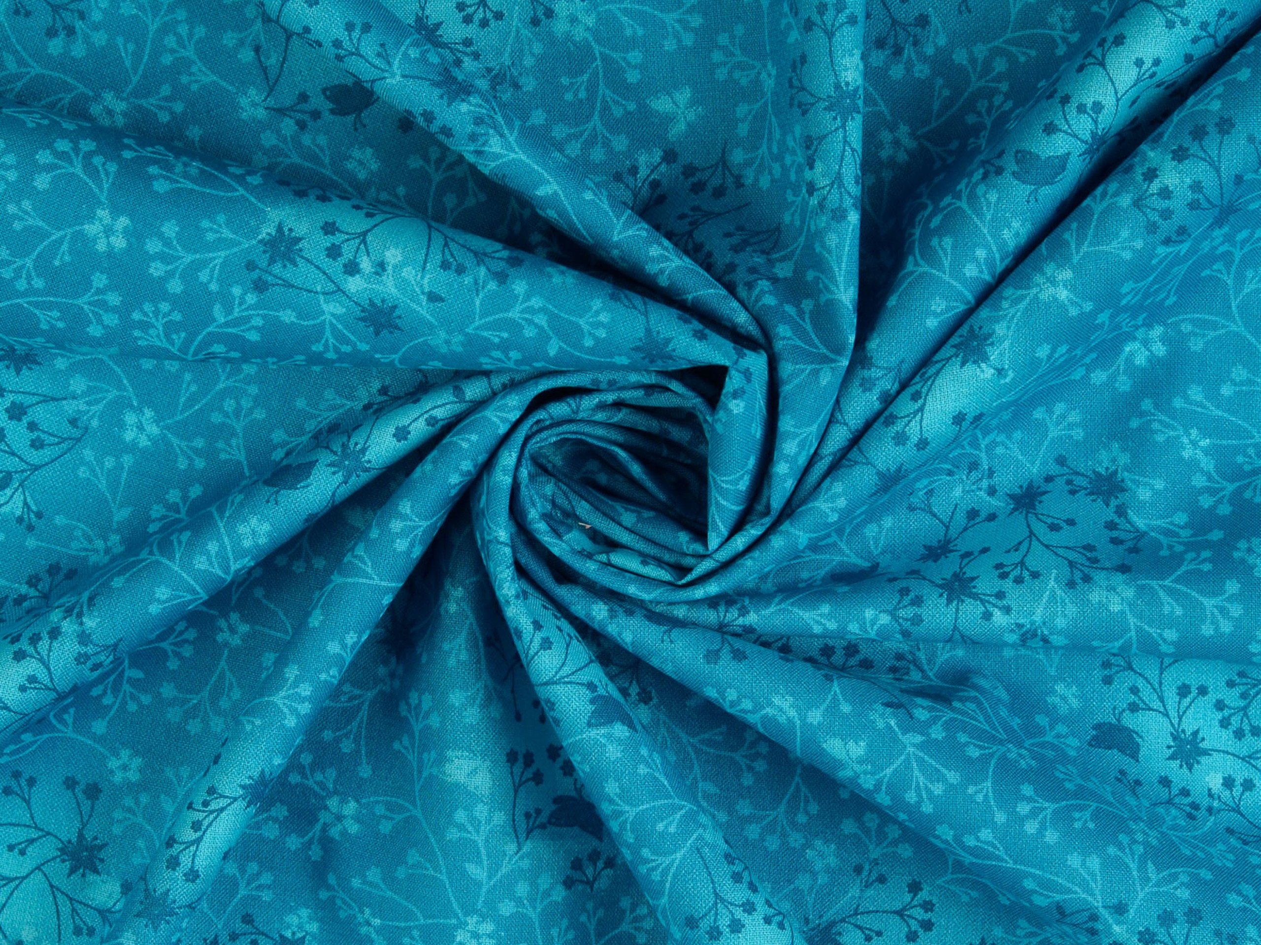 Baumwollstoff Aquablau Floral Shadow