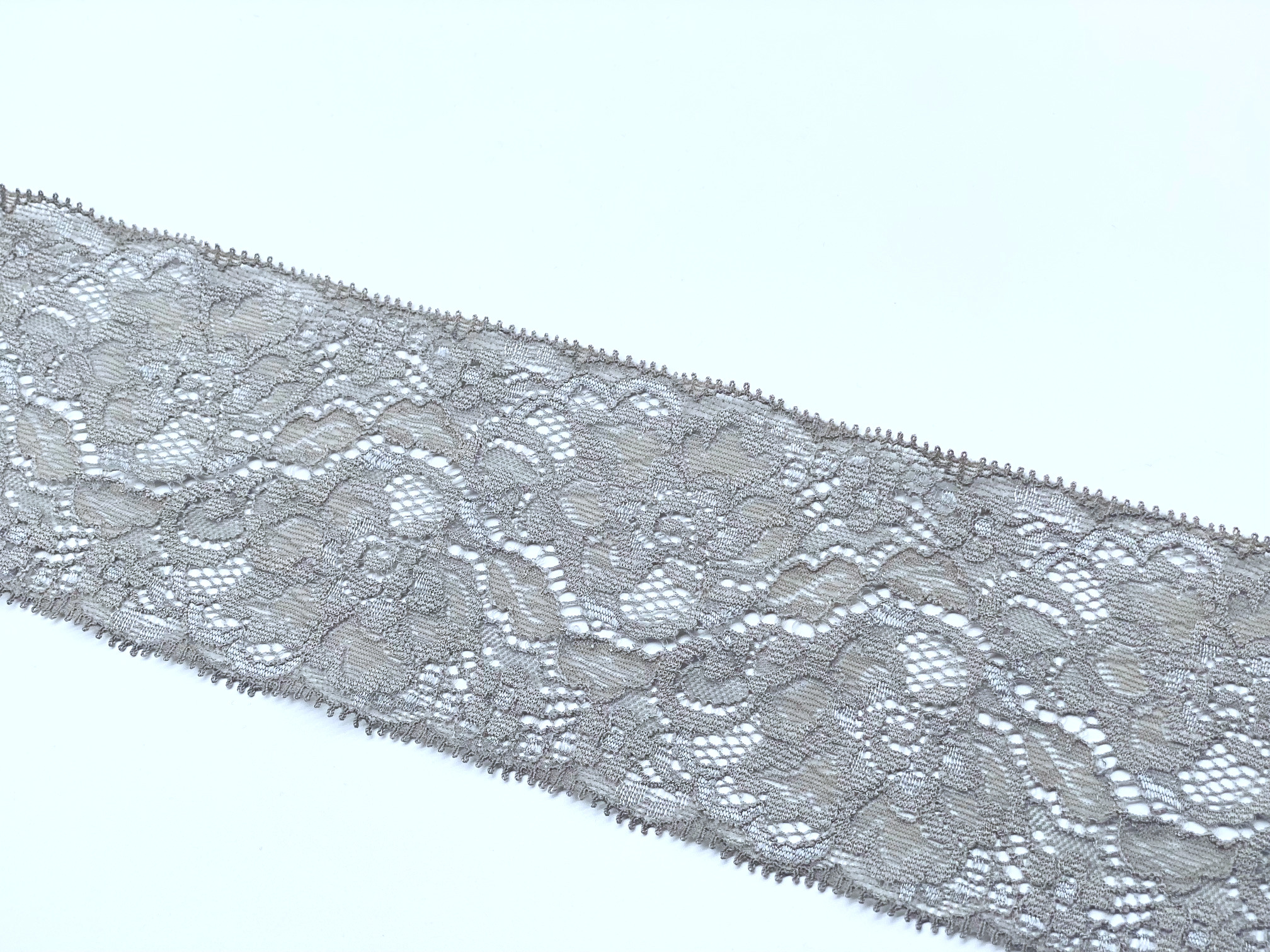 Elastische Spitzenbordüre Grau 80 mm