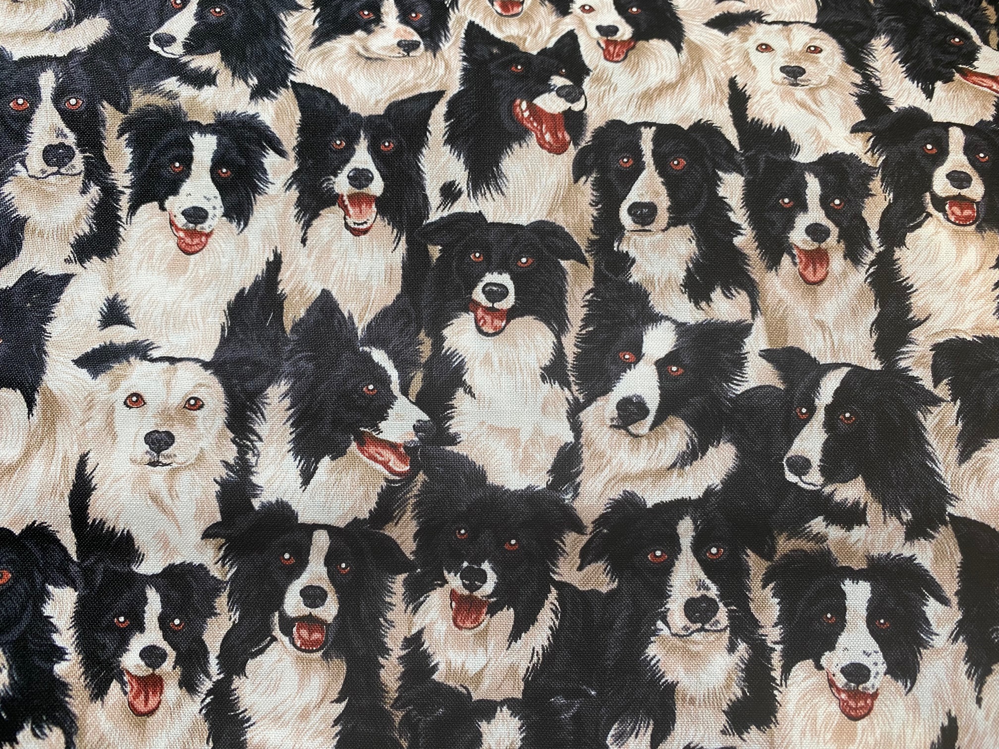 Baumwollstoff Meadow Farm Border Collies Hunde