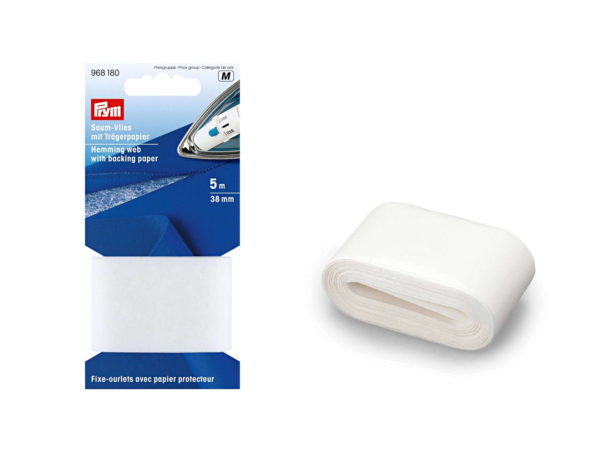 Prym Saumvlies mit Trägerpapier zum Einbügeln 38 mm weiss