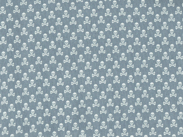 Baumwollstoff Mini Totenköpfe Grau-Weiß